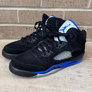 Jordan boys 7Y Jordan 5 retro racer blue black 440888-004 mid sneaker shoes EUC